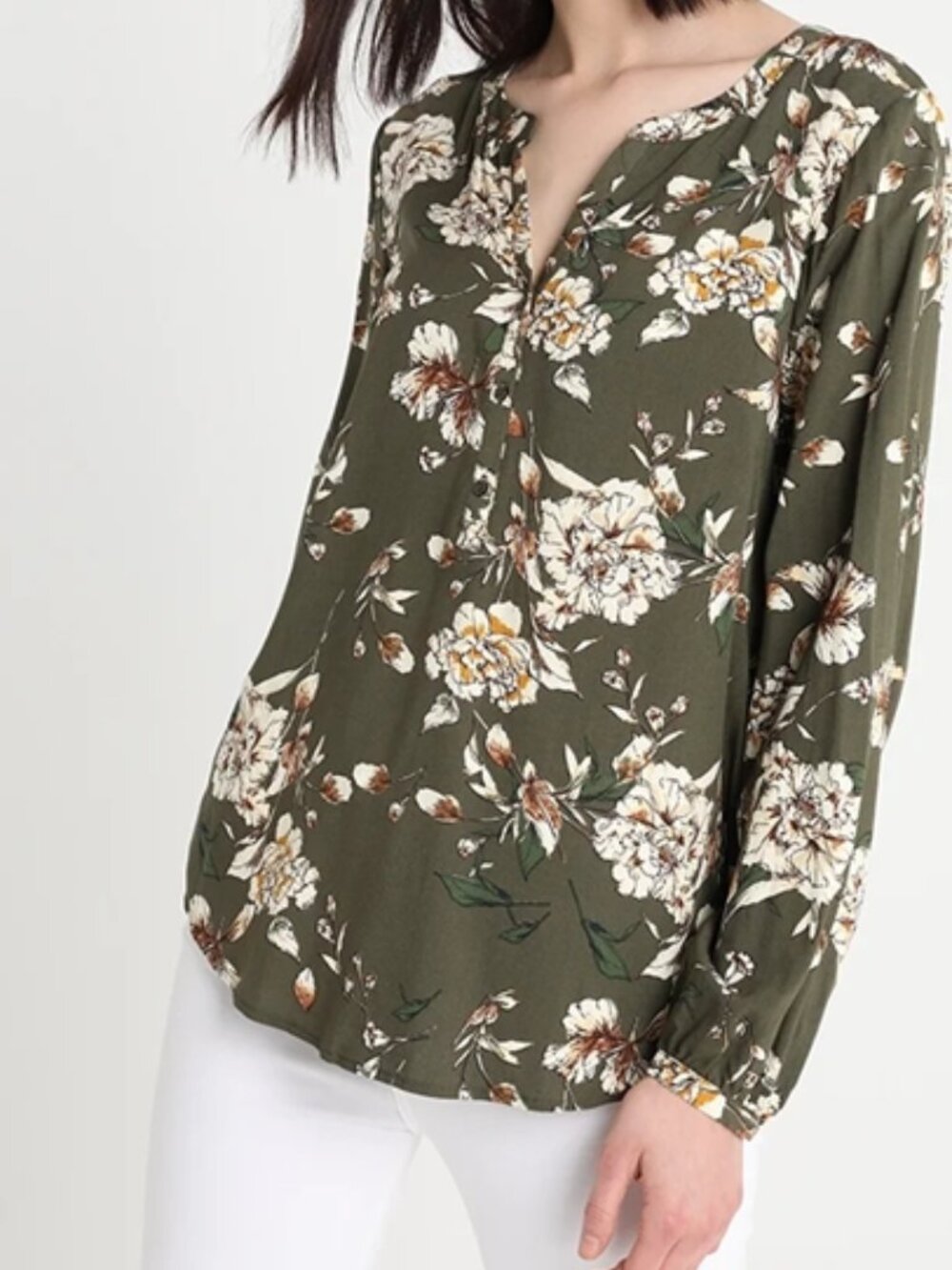 Soyaconcept Floral Viscose Tunic Blouse | Olive & Cream | Size L